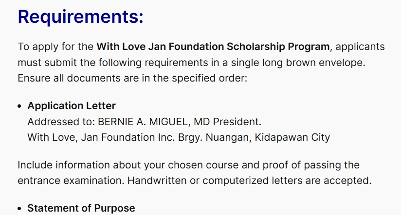 With Love Jan Foundation Scholarship Program 2024