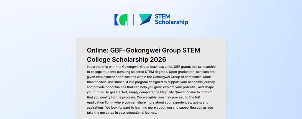 GBF STEM-College Scholarship 2026 | Application Now Open