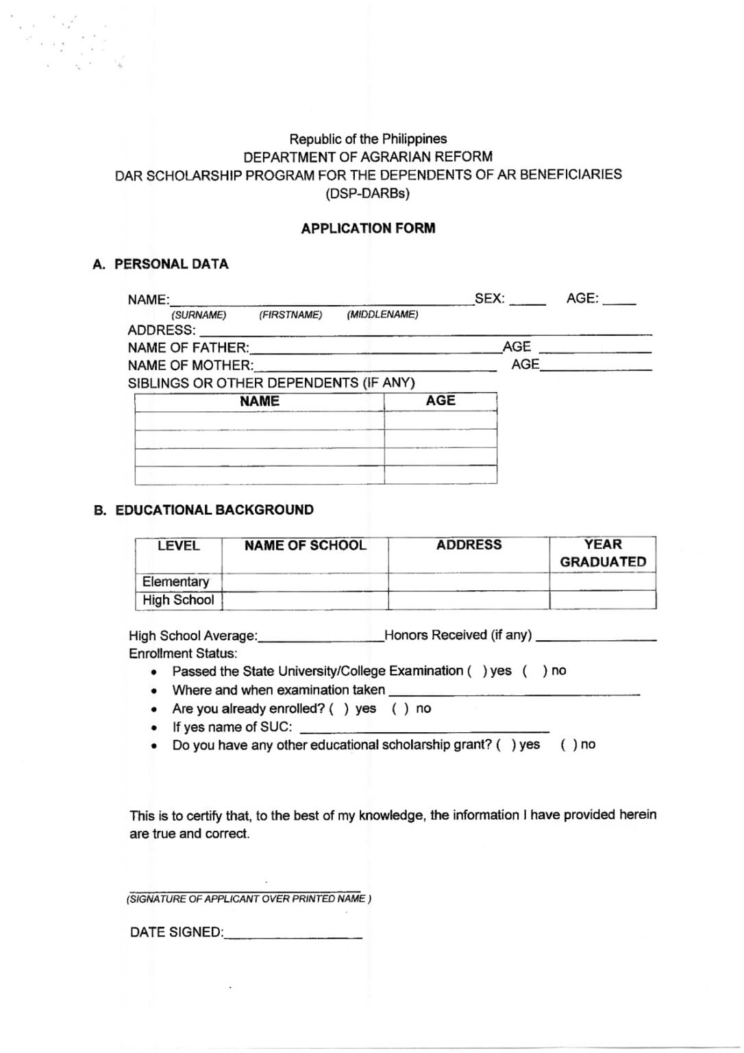 DAR Scholarship Program for Dependents of Agrarian Reform Beneficiaries ...