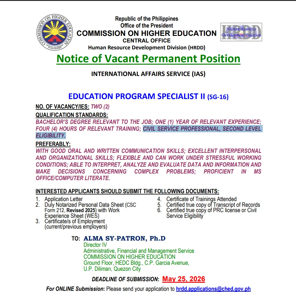 Career Service Exam - Pen and Paper Test 2026: What Students and Graduates Should Know - Sample Vacancy