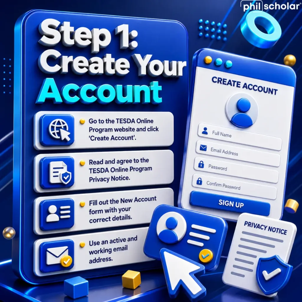 Complete List of TESDA Online Courses You Can Finish for Free in 2026 - Step 1 - Create Your Account